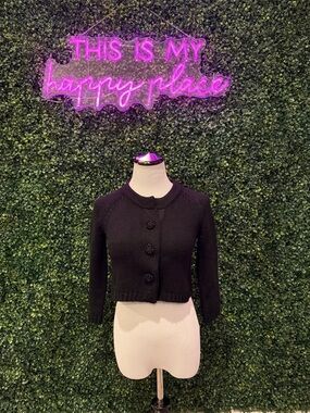 White House Black Marker Black Cropped Button-Front Cardigan